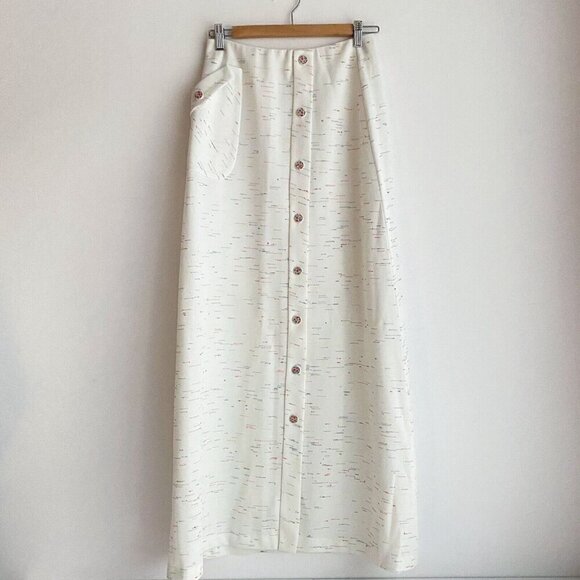 Vintage Knit White Colourful Geometric Detail Button Front Patch Pocket Skirt S - Picture 9 of 9